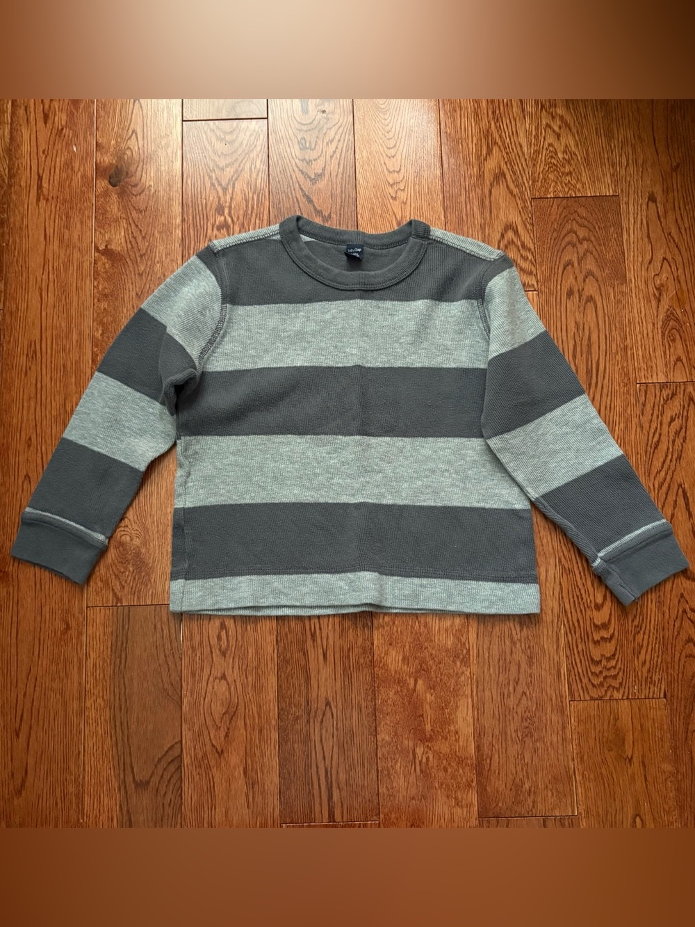 GAP Boys Striped Crewneck Sweater - Light Gray & Charcoal